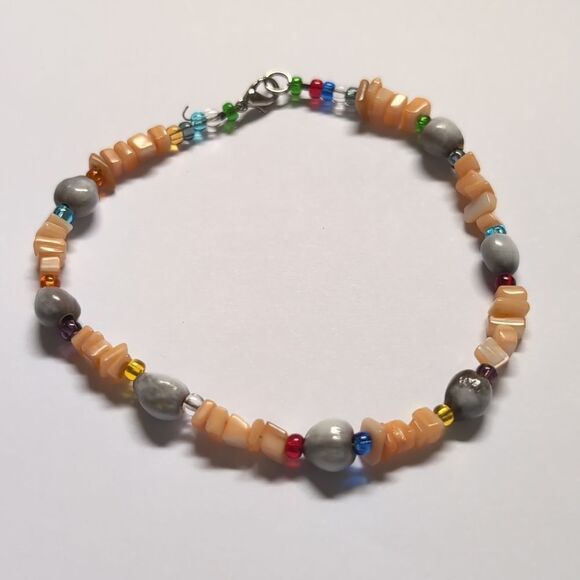 11 Peach Chipped Mother of Pearl‎ Multicolor Beaded Tennis Bracelet - Picture 1 of 4